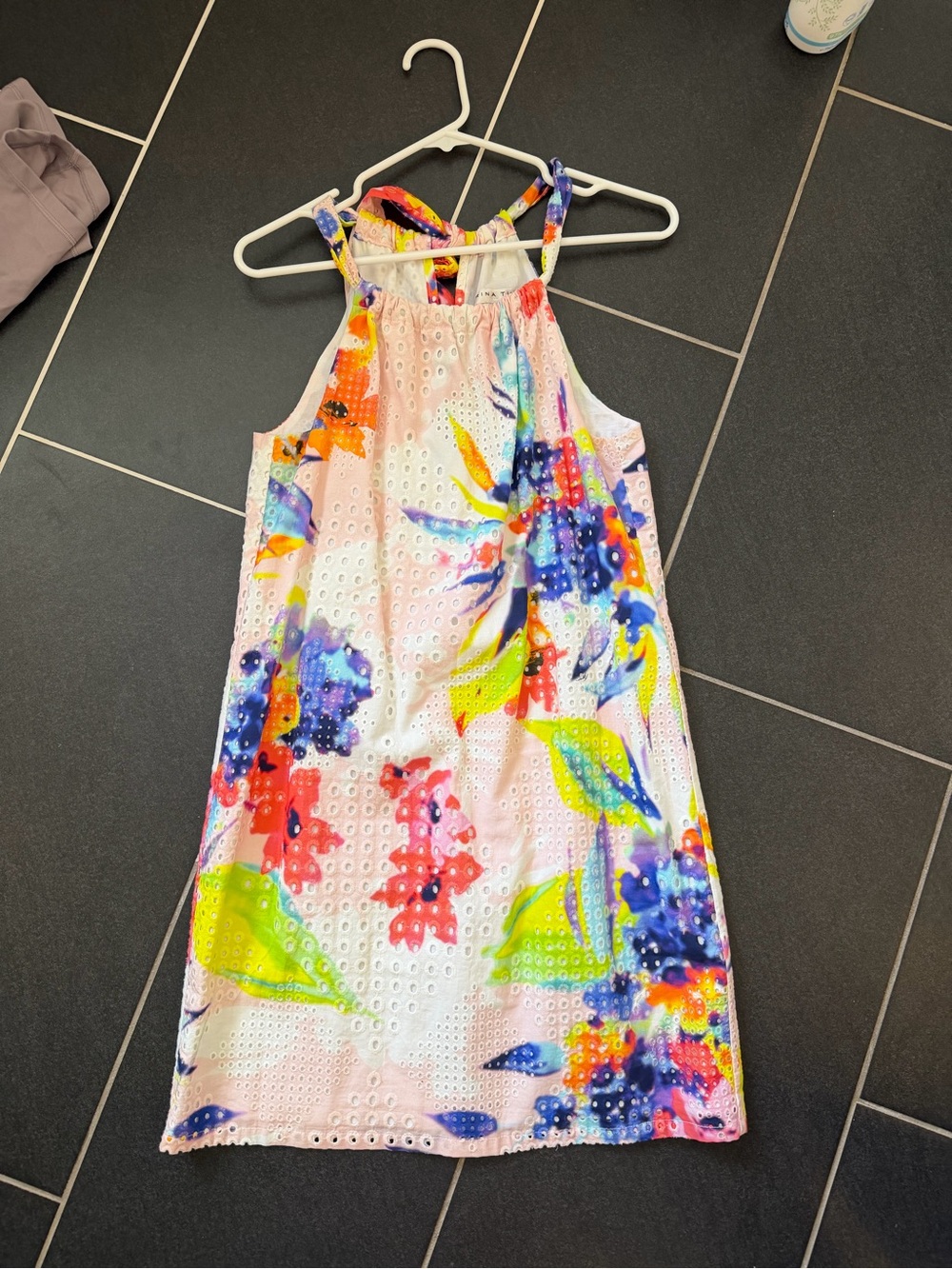 Trina Turk Floral Eyelet Halter Dress in Multi-Color XS